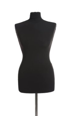 Siyah manken beyaza izole edilmiş. Moda tasarımcısının ekipmanları