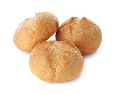 Beyaz üzerine izole edilmiş üç ev yapımı lezzetli çörek.