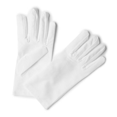 Zarif eldivenler beyaz, üst görünümde izole.
