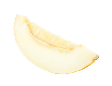 Olgun kavun dilimi beyaza izole edilmiş.