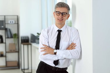 Ofiste çapraz kollu iş adamı portresi