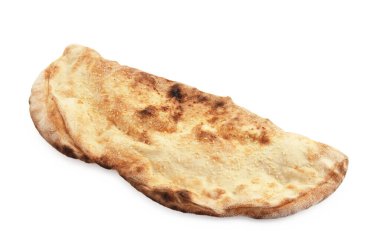 Beyazın üzerinde izole edilmiş lezzetli bir calzone.