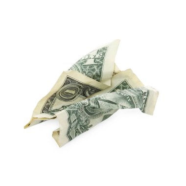 Buruşmuş bir dolar banknot beyaza izole edilmiş.