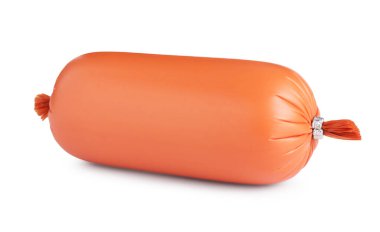 Bir lezzetli haşlanmış sosis, beyazın üzerinde izole edilmiş.