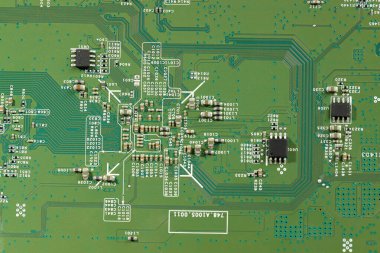 Arka plan olarak elektronik devre kartı, üst görünüm