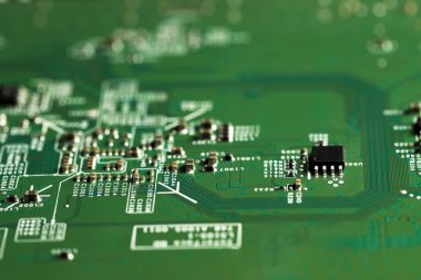 Bilgisayar devre kartı, makro görüş. Elektronik mühendisliği