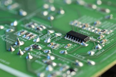 Bilgisayar devre kartı, makro görüş. Elektronik mühendisliği