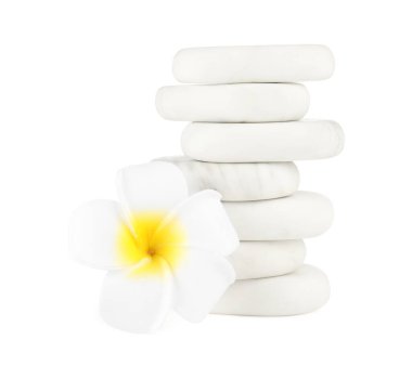 Spa taşları ve su tesisatı çiçekleri beyaza izole edilmiş.
