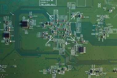 Arka plan olarak elektronik devre kartı, üst görünüm