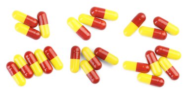 Beyaza izole edilmiş antibiyotik haplar, set. İlaçlar