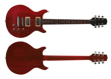 Elektro gitar beyaz, arka ve ön görüntülerde izole edildi
