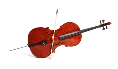 Beyaz tenli güzel bir çello. Klasik müzik aleti.