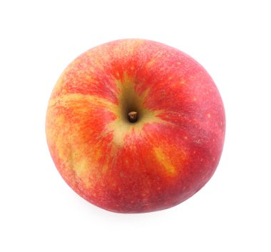 Olgun kırmızı bir elma beyaza izole edilmiş, üstten.