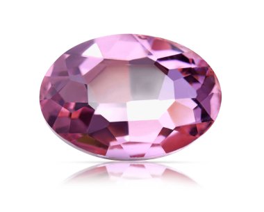 Beyaz üzerine izole edilmiş pembe parlak bir taş.