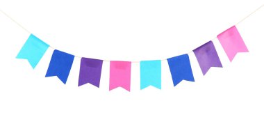 Beyaz renkte renkli parti bayrakları. Şenlik Dekoru