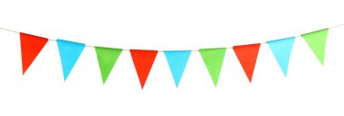 Beyaz renkte renkli parti bayrakları. Şenlik Dekoru