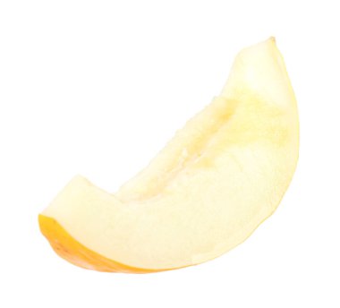 Olgun kavun dilimi beyaza izole edilmiş.