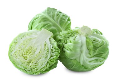 Beyaz üzerinde tüm ve kesilmiş lahanalar izole