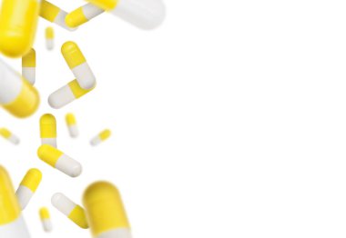 Beyaz arka planda havadaki antibiyotik hapları