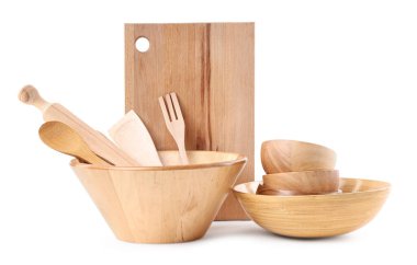 Beyaz üzerine izole edilmiş farklı mutfak aletleri.