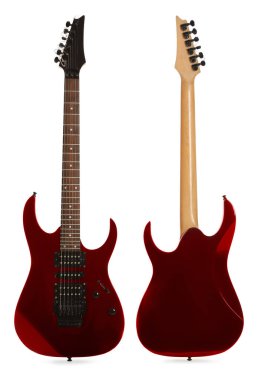 Elektro gitar beyaz, arka ve ön görüntülerde izole edildi