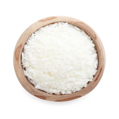 Kabın içindeki soya mumu beyazda izole edilmiş, üst manzara