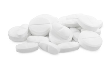 Açık gri arka planda antibiyotik hapları yığını. Yakın plan.