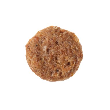 Beyaza izole edilmiş bir ev hayvanı besin taneciği.