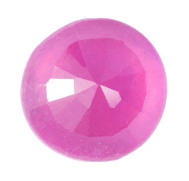 Pembe parlak bir taş, beyaz bir manzarada izole edilmiş.