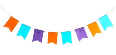 Beyaz renkte renkli parti bayrakları. Şenlik Dekoru