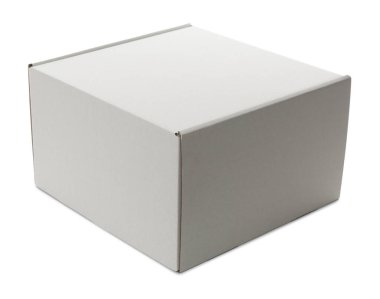Beyaza izole edilmiş kapalı bir karton kutu. Tasarım için model