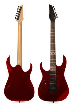 Elektro gitar beyaz, arka ve ön görüntülerde izole edildi