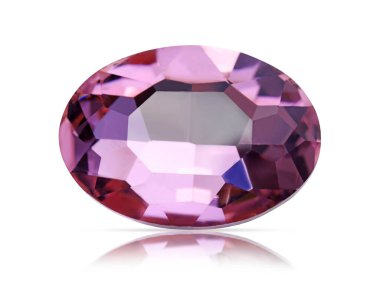 Beyaz üzerine izole edilmiş pembe parlak bir taş.