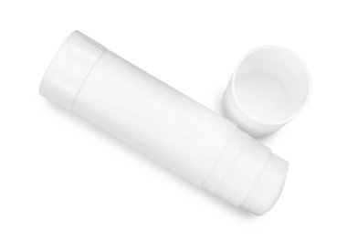 Bir tutkal ve kapak beyaza izole edilmiş, üst görünüm