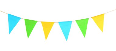 Beyaz renkte renkli parti bayrakları. Şenlik Dekoru