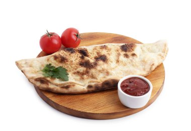 Ketçaplı, taze domatesli ve beyaz maydanozlu nefis calzone.