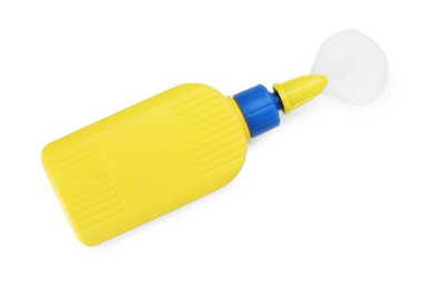 Beyaz, üst görünümde izole edilmiş şişe ve leke.