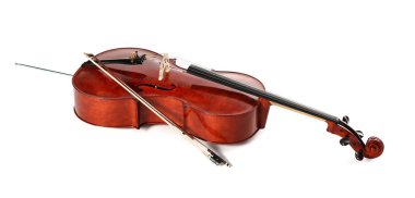 Beyaz tenli güzel bir çello. Klasik müzik aleti.