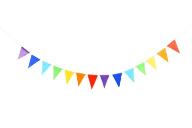 Beyaz renkte renkli parti bayrakları. Şenlik Dekoru