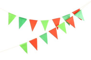 Beyaz renkte renkli parti bayrakları. Şenlik Dekoru