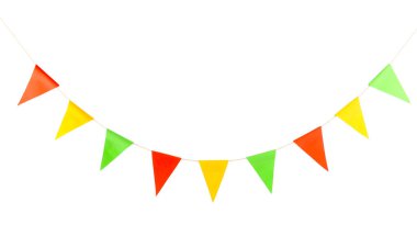 Beyaz renkte renkli parti bayrakları. Şenlik Dekoru