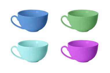 Boş bardaklar beyaza izole edilmiş, set. Tasarım için model