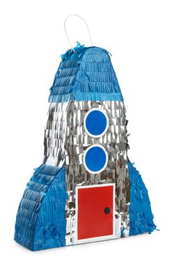 Renkli roket şekilli pinata beyaz üzerinde izole