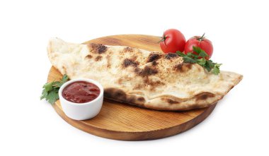 Ketçaplı, taze domatesli ve beyaz maydanozlu nefis calzone.
