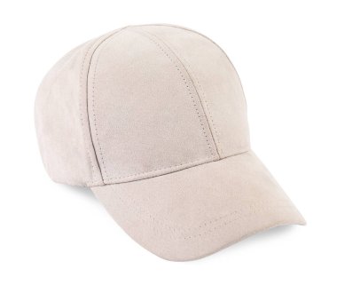 Beyaza izole edilmiş şık bir beyzbol şapkası. Tasarım için model