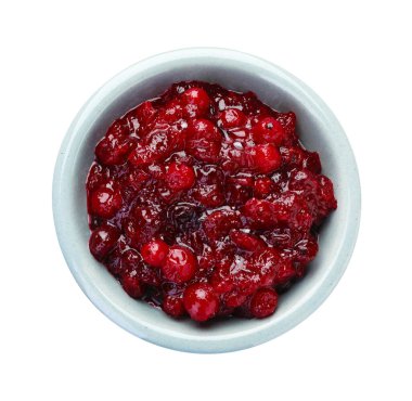 Lezzetli yaban mersini sosu beyaza izole edilmiş, üst manzara.