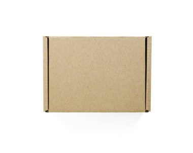 Boş bir karton kutu, beyaza izole edilmiş, üst manzara. Tasarım için model