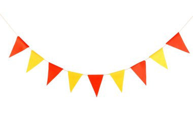 Beyaz renkte renkli parti bayrakları. Şenlik Dekoru