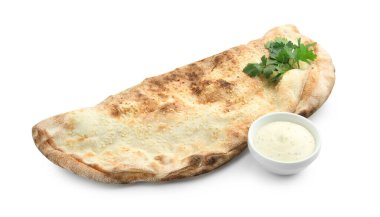 Taze maydanozlu ve soslu leziz calzone.