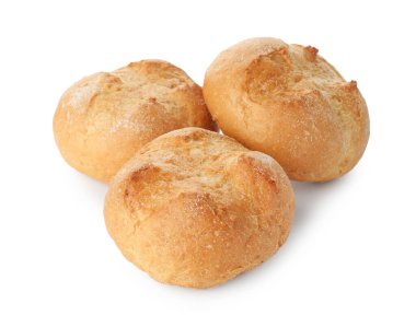 Beyaz üzerine izole edilmiş üç ev yapımı lezzetli çörek.